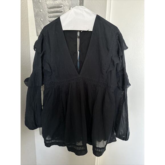 Free People Seashell Ruffle Sleeve Skort Romper Black EUC Sz XS - Picture 1 of 5